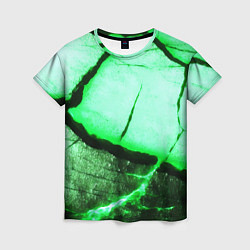 Футболка женская Трещины на абстрактном зелёном фоне, цвет: 3D-принт