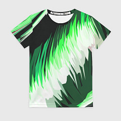 Футболка женская Зелёно-белая абстракция на чёрном фоне, цвет: 3D-принт
