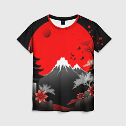 Футболка женская Японская гора и красная луна, цвет: 3D-принт
