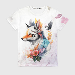 Футболка женская Лисица в цветах, цвет: 3D-принт