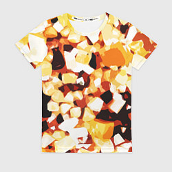 Футболка женская Жёлто-белая абстракция на чёрном фоне, цвет: 3D-принт