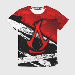 Женская футболка Assassins creed: shadows - красная абстракция