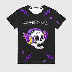 Футболка женская Evanescence неоновый череп, цвет: 3D-принт