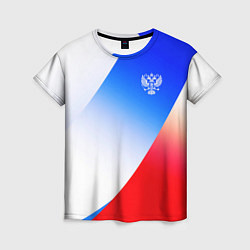 Женская футболка Герб России на фоне цветов флага градиент