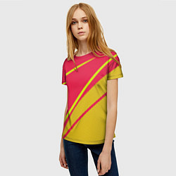 Футболка женская Красно-розовый с салатовым точечный, цвет: 3D-принт — фото 2