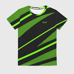 Женская футболка Sport чёрный и зелёный полосы