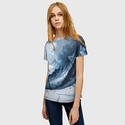 Футболка женская Зимний горный пейзаж маслом, цвет: 3D-принт — фото 2