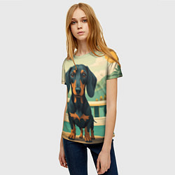 Футболка женская Такса и лето, цвет: 3D-принт — фото 2