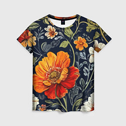 Футболка женская Маки и пионы старинный паттерн, цвет: 3D-принт
