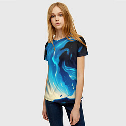 Футболка женская Бело-синее пламя из абстрактных красок, цвет: 3D-принт — фото 2