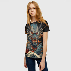 Футболка женская Японский дракон и волны в стиле тату ирезуми, цвет: 3D-принт — фото 2
