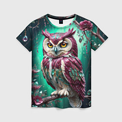 Женская футболка Волшебная сова в самоцветном лесу