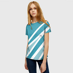 Футболка женская Бело-голубой абстракция с полосами, цвет: 3D-принт — фото 2