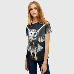 Футболка женская Белая сова на темном фоне, цвет: 3D-принт — фото 2