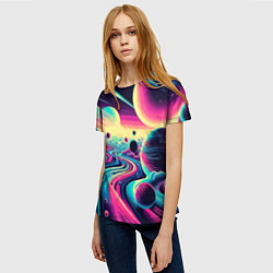 Футболка женская Неоновый разноцветный космос, цвет: 3D-принт — фото 2