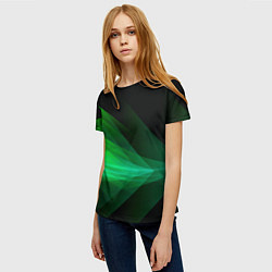 Футболка женская Неоновая зеленая абстракция на черном фоне, цвет: 3D-принт — фото 2