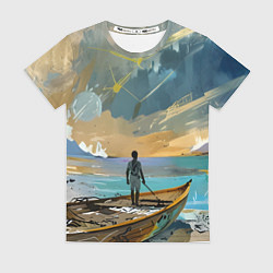 Женская футболка Мальчик и лодка