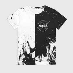 Женская футболка Nasa черно белый огонь