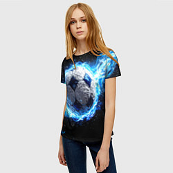 Футболка женская Футбольный мяч в синем пламени, цвет: 3D-принт — фото 2