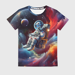 Женская футболка Космонавт далматинец в неоновой галактике
