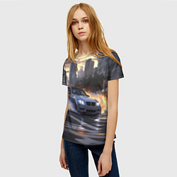 Футболка женская БМВ в вечернем городе, цвет: 3D-принт — фото 2