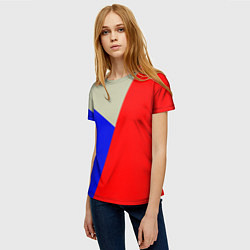Футболка женская Серо-сине-красный трёхцветный, цвет: 3D-принт — фото 2