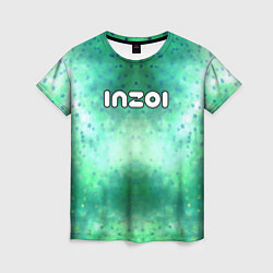 Женская футболка Inzoi белый логотип на зеленом фоне