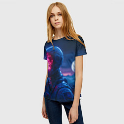 Футболка женская Синий космонавт с красным черепом, цвет: 3D-принт — фото 2