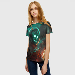 Футболка женская Неоновый череп в скафандре космонавта, цвет: 3D-принт — фото 2