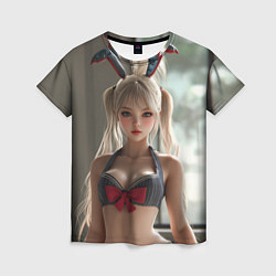 Футболка женская Девушка блондинка с ушками зайца, цвет: 3D-принт