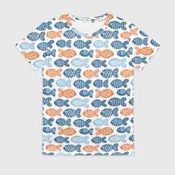 Футболка женская Разноцветные рыбы на белом, цвет: 3D-принт