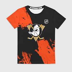 Футболка женская Анахайм Дакс - оранжевая краска, цвет: 3D-принт