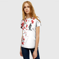 Футболка женская Сакура с иероглифом Любовь, цвет: 3D-принт — фото 2