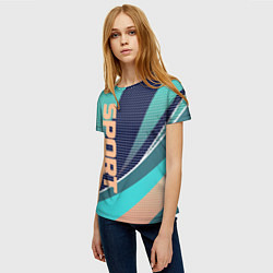 Футболка женская Sport бирюзово-бежевый текстурный, цвет: 3D-принт — фото 2