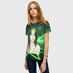 Футболка женская Билли Айлиш нарисована с зелеными волосами, цвет: 3D-принт — фото 2