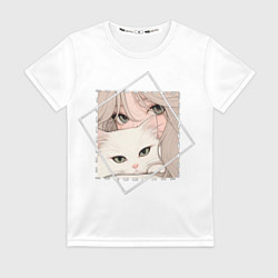 Футболка женская Anime сat and girl, цвет: 3D-принт