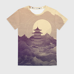 Футболка женская Ретро иллюстрация Японского храма, цвет: 3D-принт