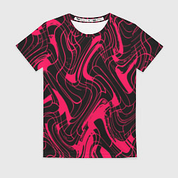 Футболка женская Чёрно-розовый абстрактные линии, цвет: 3D-принт