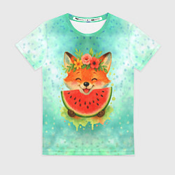 Футболка женская Веселая лисичка ест арбуз, цвет: 3D-принт