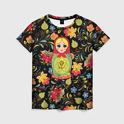 Футболка женская Хохломская роспись с русской матрёшкой, цвет: 3D-принт