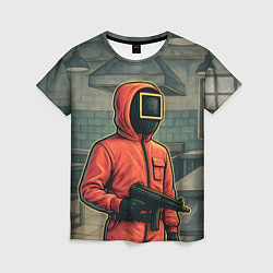 Футболка женская Игра в кальмара страж с пулеметом, цвет: 3D-принт
