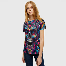 Футболка женская Colorful cyber skull - pattern, цвет: 3D-принт — фото 2