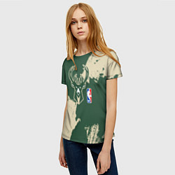 Футболка женская Милуоки Бакс - разлитая краска, цвет: 3D-принт — фото 2