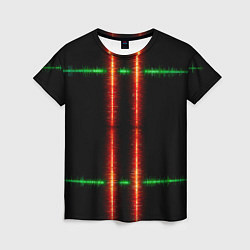 Женская футболка Color black green red lines