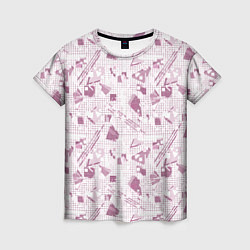 Женская футболка Мемфис бордовый на белом геометрический клетчатый