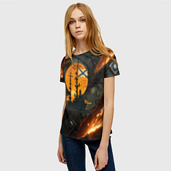 Футболка женская Корабль ВМФ на фоне камуфляжа, цвет: 3D-принт — фото 2