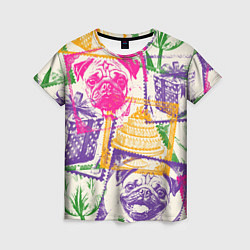 Футболка женская Мопс и праздник, цвет: 3D-принт