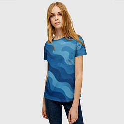 Футболка женская Синие волнистые линии в виде камуфляжа, цвет: 3D-принт — фото 2