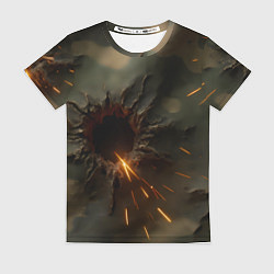 Футболка женская Следы от пуль на камуфляже, цвет: 3D-принт