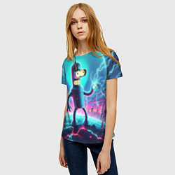 Футболка женская Робот-сгибальщик Бендер пропускает через себя молн, цвет: 3D-принт — фото 2